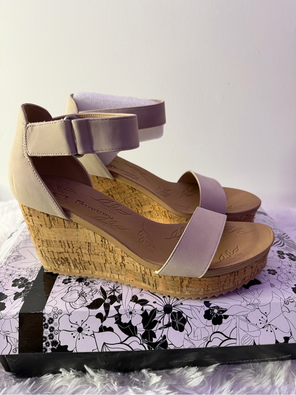 CL by Laundry Lavender Ankle-Strap Cork Wedge Sandals